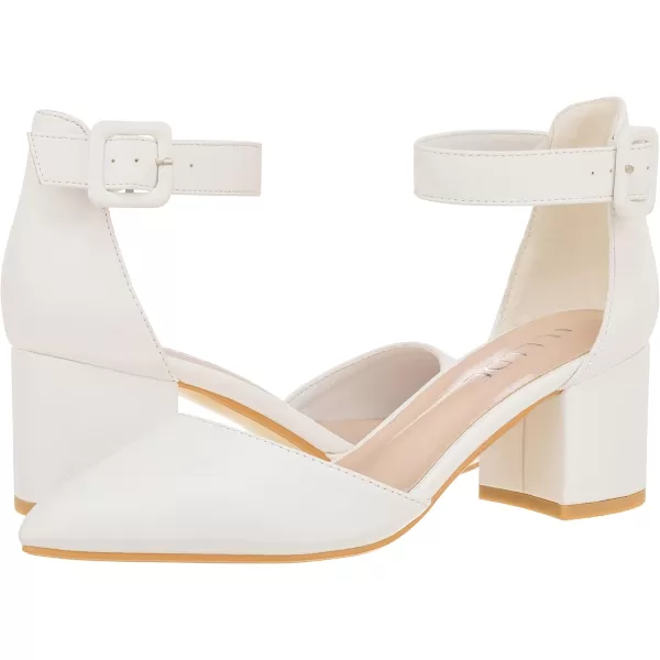 ILLUDE Womens Heels Pointy Closed Toe Pump Ankle Strap Chunky Low Block HeelsWhite Pu