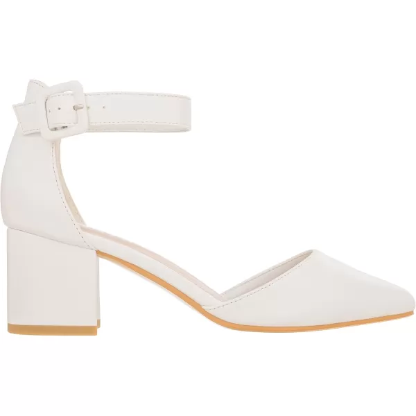 ILLUDE Womens Heels Pointy Closed Toe Pump Ankle Strap Chunky Low Block HeelsWhite Pu