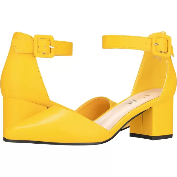 ILLUDE Womens Heels Pointy Closed Toe Pump Ankle Strap Chunky Low Block HeelsYellow Pu
