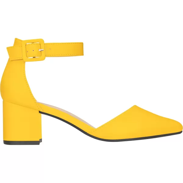 ILLUDE Womens Heels Pointy Closed Toe Pump Ankle Strap Chunky Low Block HeelsYellow Pu