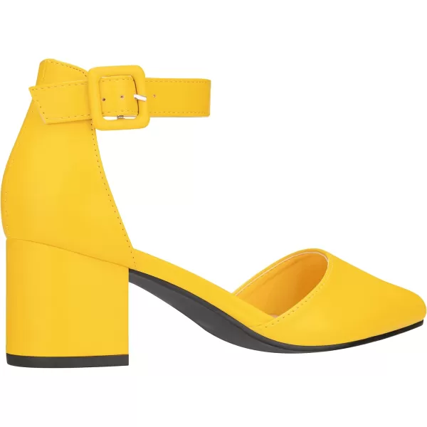 ILLUDE Womens Heels Pointy Closed Toe Pump Ankle Strap Chunky Low Block HeelsYellow Pu