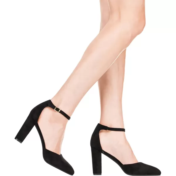 ILLUDE Womens High Block Heels Pumps Pointed Closed Toe Ankle Strap High Heel Pump ShoesBlack Suede