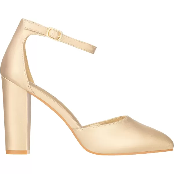ILLUDE Womens High Block Heels Pumps Pointed Closed Toe Ankle Strap High Heel Pump ShoesGold Pu