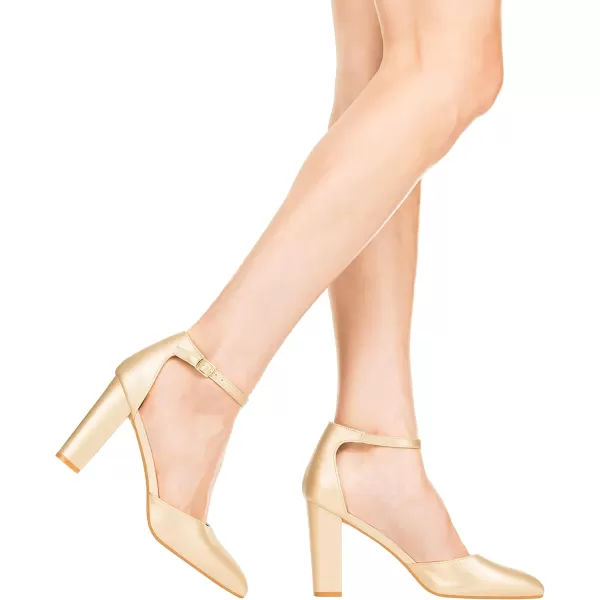 ILLUDE Womens High Block Heels Pumps Pointed Closed Toe Ankle Strap High Heel Pump ShoesGold Pu