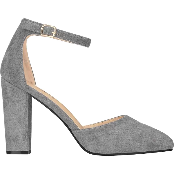 ILLUDE Womens High Block Heels Pumps Pointed Closed Toe Ankle Strap High Heel Pump ShoesGrey Suede