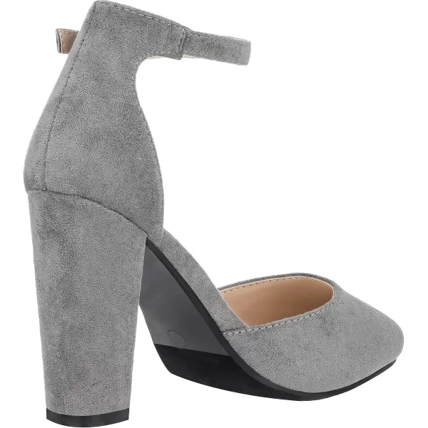 ILLUDE Womens High Block Heels Pumps Pointed Closed Toe Ankle Strap High Heel Pump ShoesGrey Suede