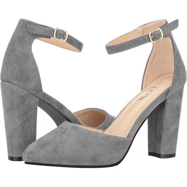 ILLUDE Womens High Block Heels Pumps Pointed Closed Toe Ankle Strap High Heel Pump ShoesGrey Suede