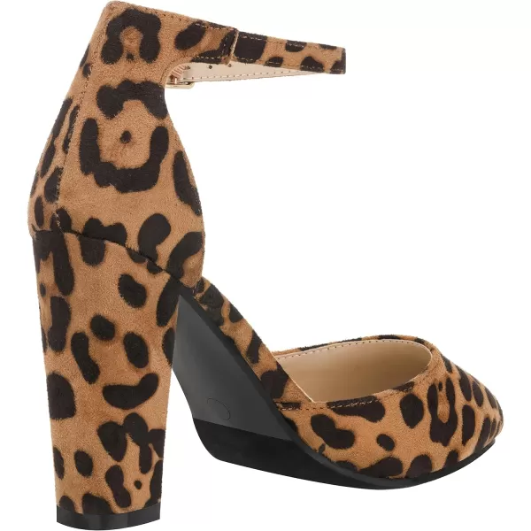 ILLUDE Womens High Block Heels Pumps Pointed Closed Toe Ankle Strap High Heel Pump ShoesLeopard Suede