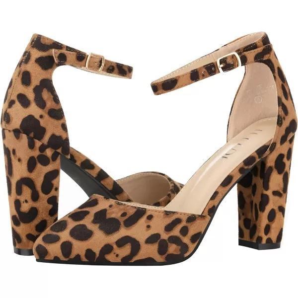 ILLUDE Womens High Block Heels Pumps Pointed Closed Toe Ankle Strap High Heel Pump ShoesLeopard Suede