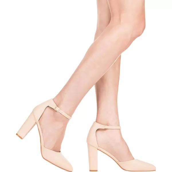 ILLUDE Womens High Block Heels Pumps Pointed Closed Toe Ankle Strap High Heel Pump ShoesNude Pu