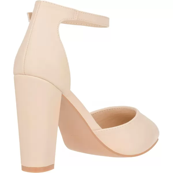ILLUDE Womens High Block Heels Pumps Pointed Closed Toe Ankle Strap High Heel Pump ShoesNude Pu