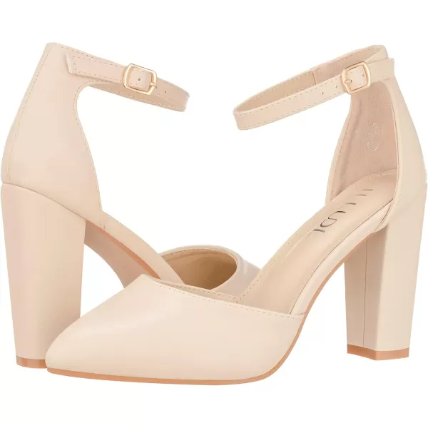 ILLUDE Womens High Block Heels Pumps Pointed Closed Toe Ankle Strap High Heel Pump ShoesNude Pu