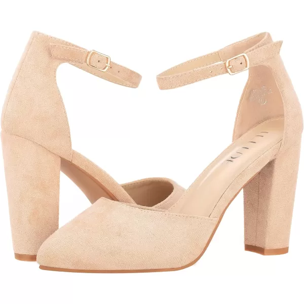 ILLUDE Womens High Block Heels Pumps Pointed Closed Toe Ankle Strap High Heel Pump ShoesNude Suede
