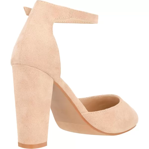 ILLUDE Womens High Block Heels Pumps Pointed Closed Toe Ankle Strap High Heel Pump ShoesNude Suede