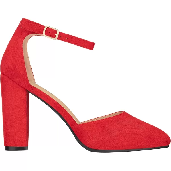 ILLUDE Womens High Block Heels Pumps Pointed Closed Toe Ankle Strap High Heel Pump ShoesRed Suede
