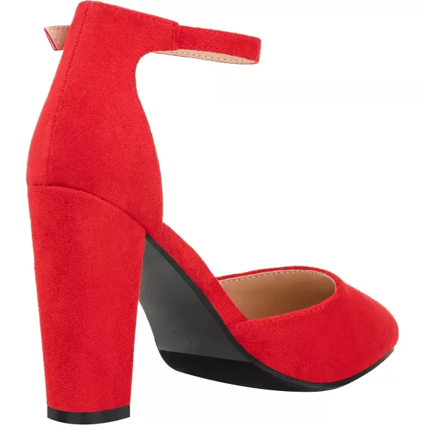 ILLUDE Womens High Block Heels Pumps Pointed Closed Toe Ankle Strap High Heel Pump ShoesRed Suede