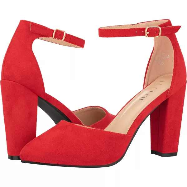 ILLUDE Womens High Block Heels Pumps Pointed Closed Toe Ankle Strap High Heel Pump ShoesRed Suede