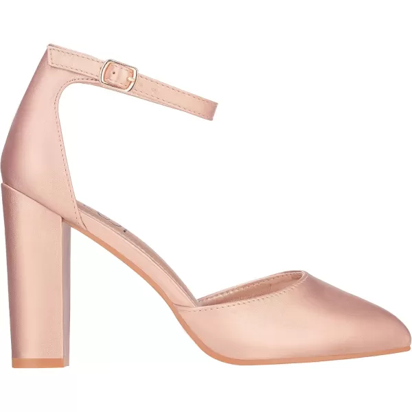 ILLUDE Womens High Block Heels Pumps Pointed Closed Toe Ankle Strap High Heel Pump ShoesRose Gold Pu