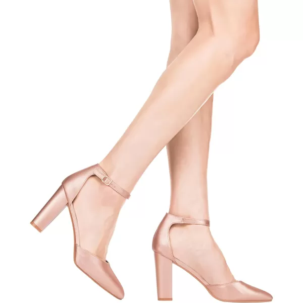 ILLUDE Womens High Block Heels Pumps Pointed Closed Toe Ankle Strap High Heel Pump ShoesRose Gold Pu