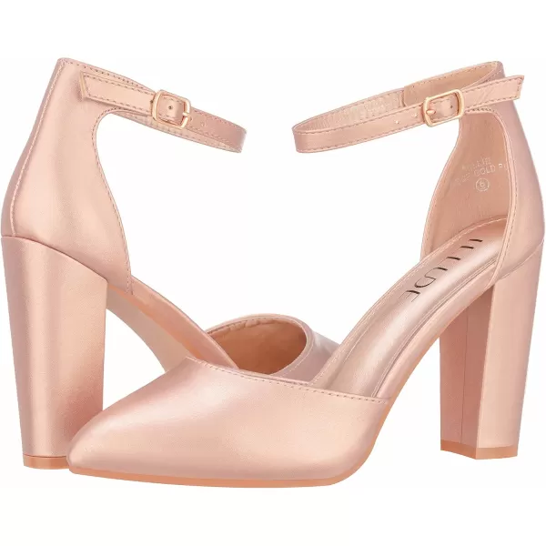 ILLUDE Womens High Block Heels Pumps Pointed Closed Toe Ankle Strap High Heel Pump ShoesRose Gold Pu