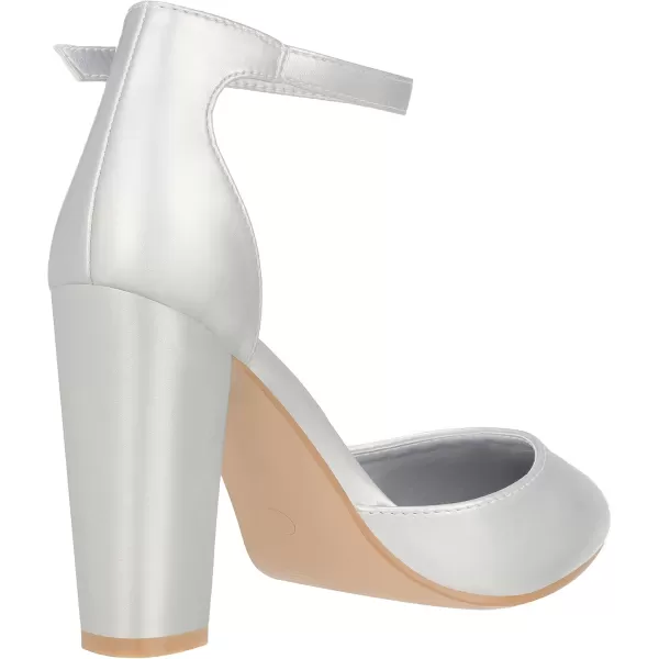 ILLUDE Womens High Block Heels Pumps Pointed Closed Toe Ankle Strap High Heel Pump ShoesSilver Pu