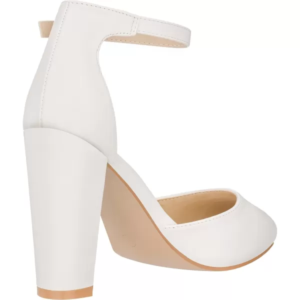 ILLUDE Womens High Block Heels Pumps Pointed Closed Toe Ankle Strap High Heel Pump ShoesWhite Pu