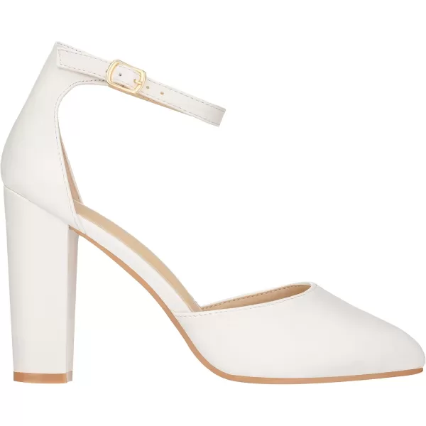 ILLUDE Womens High Block Heels Pumps Pointed Closed Toe Ankle Strap High Heel Pump ShoesWhite Pu