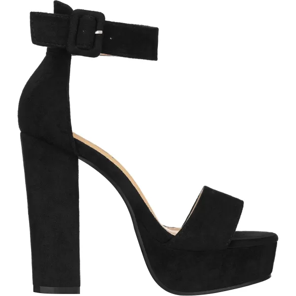 ILLUDE Womens High Heel Platform Sandals Ankle Strap Chunky Heel Sexy Party Heeled Sandals  DarlingBlack Suede