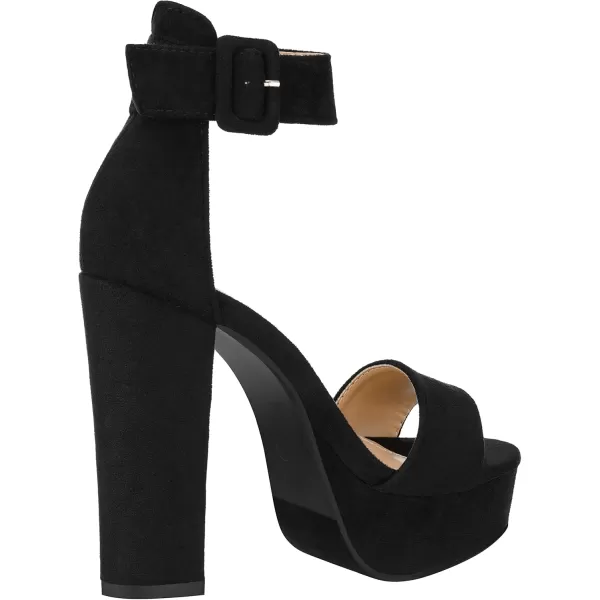 ILLUDE Womens High Heel Platform Sandals Ankle Strap Chunky Heel Sexy Party Heeled Sandals  DarlingBlack Suede