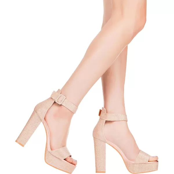 ILLUDE Womens High Heel Platform Sandals Ankle Strap Chunky Heel Sexy Party Heeled Sandals  DarlingChampagne Glitter