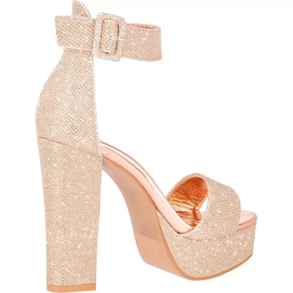 ILLUDE Womens High Heel Platform Sandals Ankle Strap Chunky Heel Sexy Party Heeled Sandals  DarlingChampagne Glitter