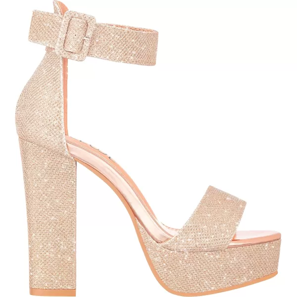ILLUDE Womens High Heel Platform Sandals Ankle Strap Chunky Heel Sexy Party Heeled Sandals  DarlingChampagne Glitter