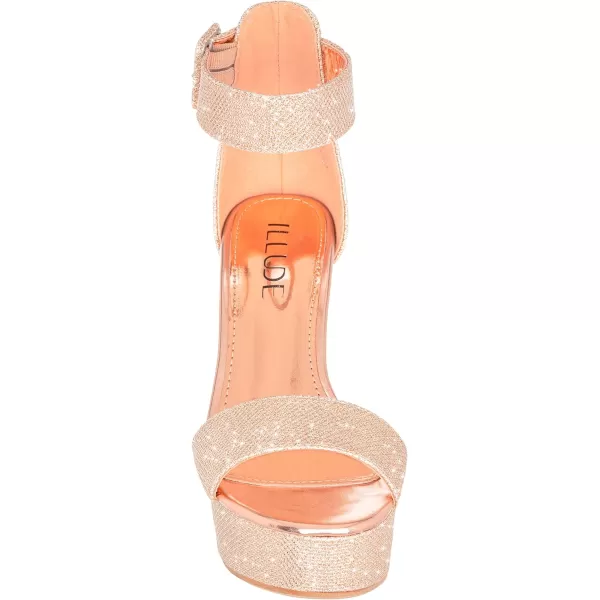 ILLUDE Womens High Heel Platform Sandals Ankle Strap Chunky Heel Sexy Party Heeled Sandals  DarlingChampagne Glitter
