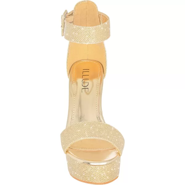 ILLUDE Womens High Heel Platform Sandals Ankle Strap Chunky Heel Sexy Party Heeled Sandals  DarlingGold Glitter