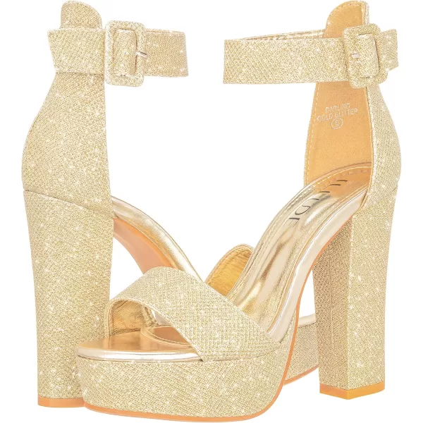 ILLUDE Womens High Heel Platform Sandals Ankle Strap Chunky Heel Sexy Party Heeled Sandals  DarlingGold Glitter