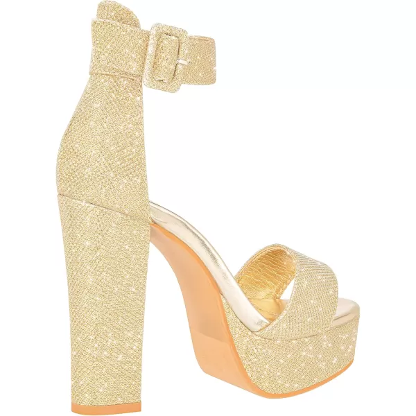 ILLUDE Womens High Heel Platform Sandals Ankle Strap Chunky Heel Sexy Party Heeled Sandals  DarlingGold Glitter