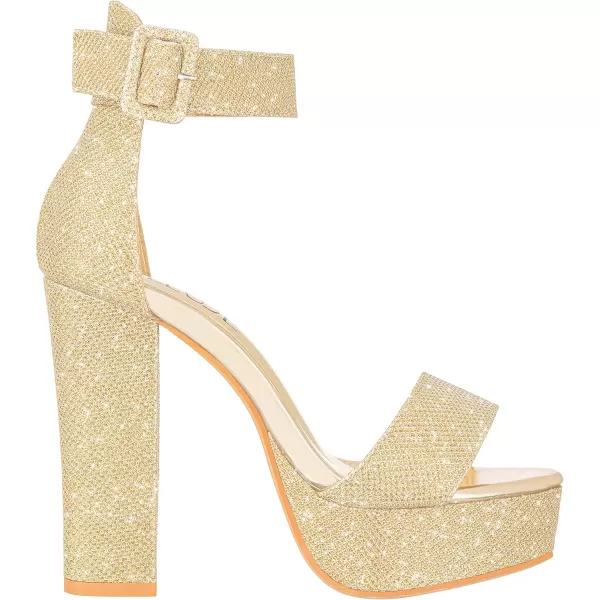 ILLUDE Womens High Heel Platform Sandals Ankle Strap Chunky Heel Sexy Party Heeled Sandals  DarlingGold Glitter