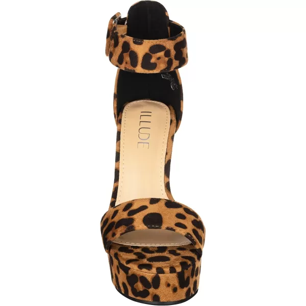 ILLUDE Womens High Heel Platform Sandals Ankle Strap Chunky Heel Sexy Party Heeled Sandals  DarlingLeopard Suede
