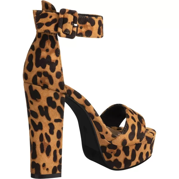 ILLUDE Womens High Heel Platform Sandals Ankle Strap Chunky Heel Sexy Party Heeled Sandals  DarlingLeopard Suede