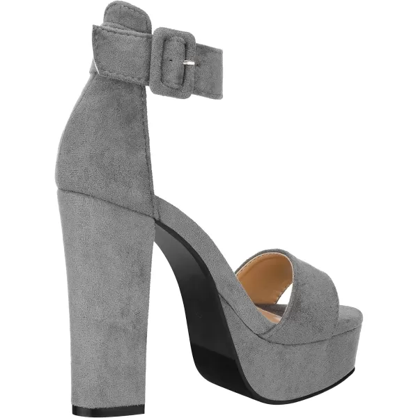 ILLUDE Womens High Heel Platform Sandals Ankle Strap Chunky Heel Sexy Party Heeled Sandals  DarlingLight Grey Suede