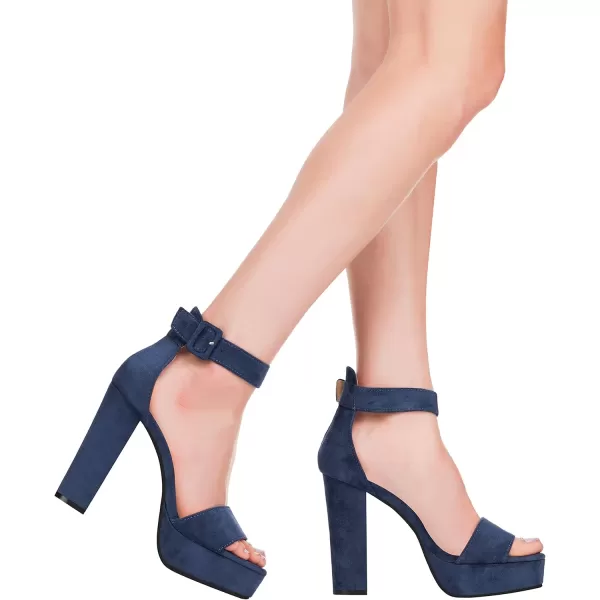 ILLUDE Womens High Heel Platform Sandals Ankle Strap Chunky Heel Sexy Party Heeled Sandals  DarlingNavy Suede