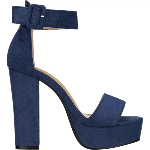 ILLUDE Womens High Heel Platform Sandals Ankle Strap Chunky Heel Sexy Party Heeled Sandals  DarlingNavy Suede
