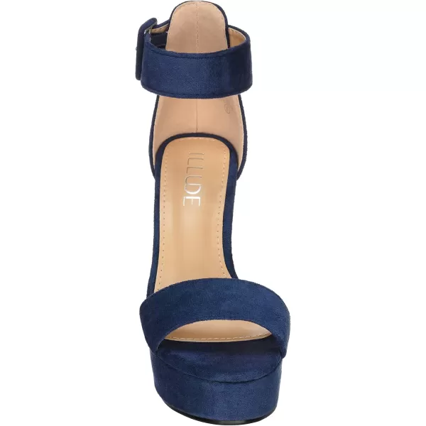 ILLUDE Womens High Heel Platform Sandals Ankle Strap Chunky Heel Sexy Party Heeled Sandals  DarlingNavy Suede
