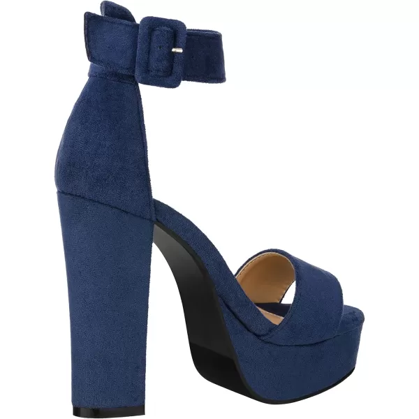 ILLUDE Womens High Heel Platform Sandals Ankle Strap Chunky Heel Sexy Party Heeled Sandals  DarlingNavy Suede