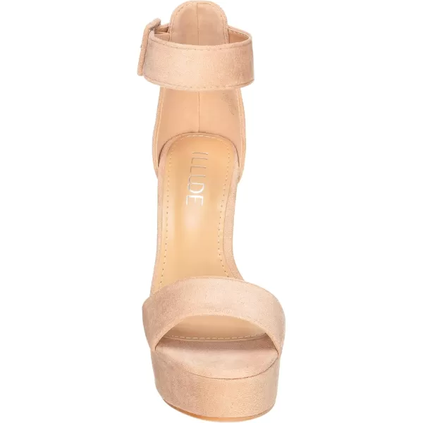 ILLUDE Womens High Heel Platform Sandals Ankle Strap Chunky Heel Sexy Party Heeled Sandals  DarlingNude Suede