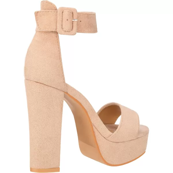 ILLUDE Womens High Heel Platform Sandals Ankle Strap Chunky Heel Sexy Party Heeled Sandals  DarlingNude Suede