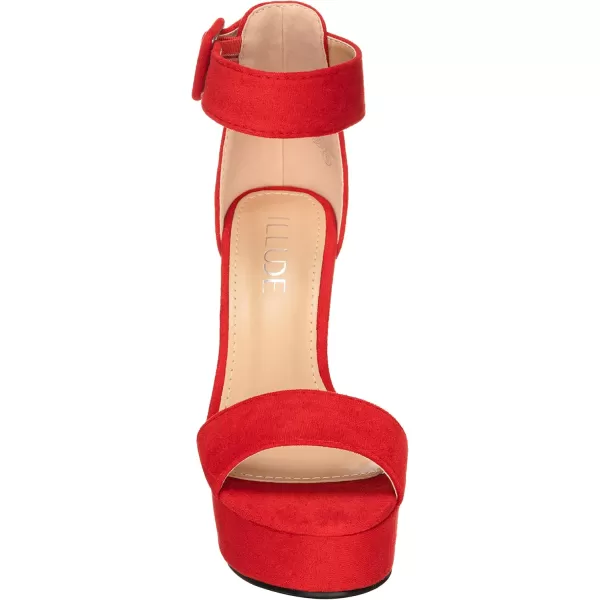 ILLUDE Womens High Heel Platform Sandals Ankle Strap Chunky Heel Sexy Party Heeled Sandals  DarlingRed Suede