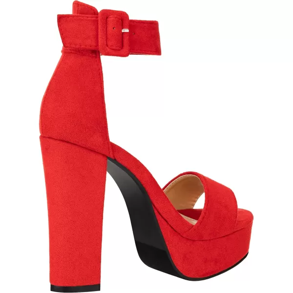 ILLUDE Womens High Heel Platform Sandals Ankle Strap Chunky Heel Sexy Party Heeled Sandals  DarlingRed Suede