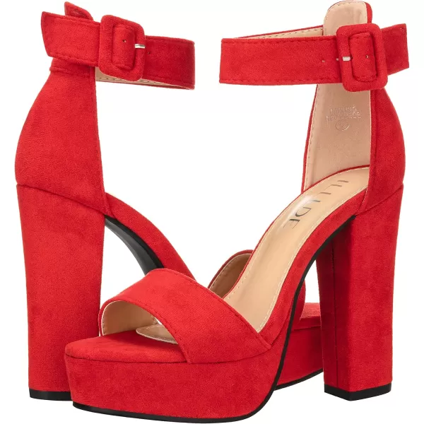 ILLUDE Womens High Heel Platform Sandals Ankle Strap Chunky Heel Sexy Party Heeled Sandals  DarlingRed Suede