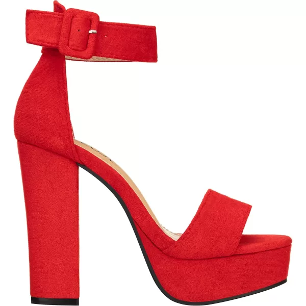 ILLUDE Womens High Heel Platform Sandals Ankle Strap Chunky Heel Sexy Party Heeled Sandals  DarlingRed Suede